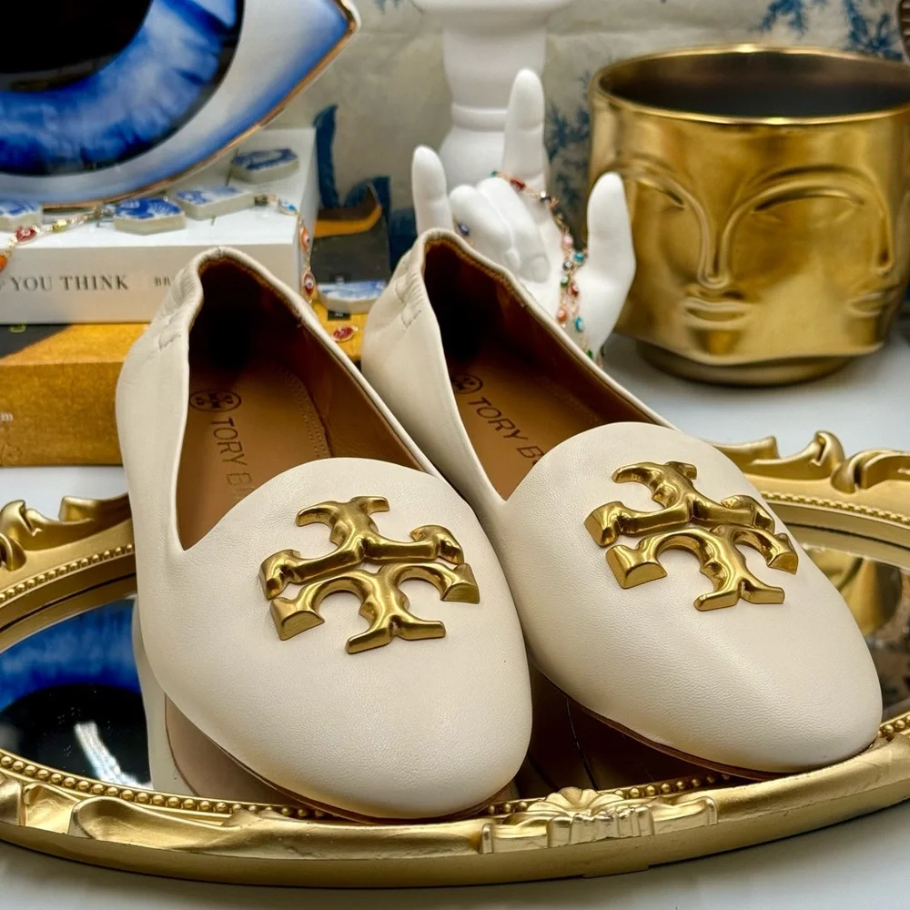🆕 TORY BURCH 🧿 NWOB Eleanor White Leather Smoking Slipper Loafers, Sz US 6